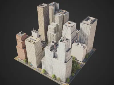 Realistic City District C34-C41 MAYA Low-poly 3D model