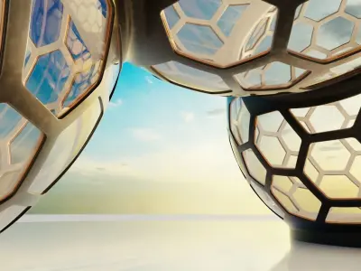 3 fused glass hexagon sci fi spherical domes 3D model 3D model