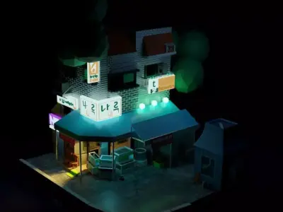 Location restaurant with neon lights 3D model