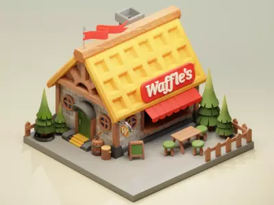 Waffle House - Cartoon Game Isometric Low-poly 3D model