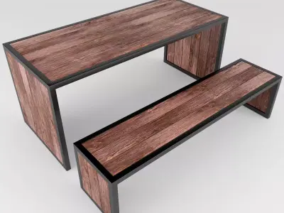 Garden furniture - table and bench 3D model