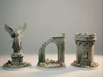  Ancient Ruins Set 2 - Pre-supported STL 3D print model