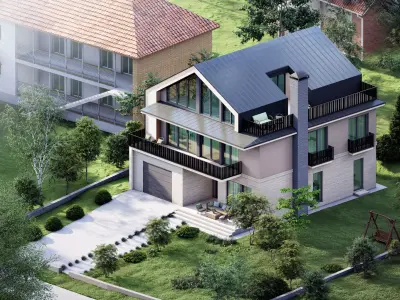 Contemporary 4-Bedroom Two-Storey House with Attic 3D model