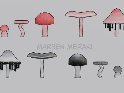 3D Lowpoly Mushrooms  Low-poly 3D model