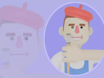 Cartoon 3D Male Painter Character - Angry Artist with Brush 3D model