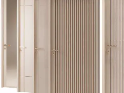 Modern wood doors with gold elements 3D model
