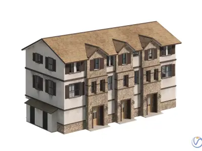 Modular Mediterranean Townhouse Kit - 9 Game Ready Modules PBR Low-poly 3D model
