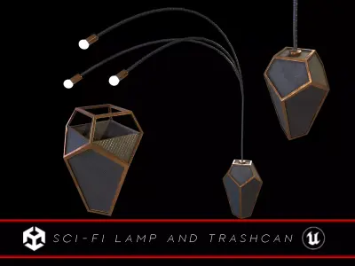 Sci-Fi Lamp And TrashCan - 4 Colors variation  Low-poly 3D model