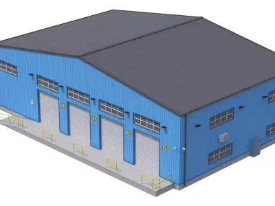 Industrial Building Blue Low-poly 3D model