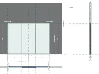 3 Panel Middle Sliding Balcony Door 3D model