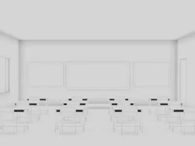 Classroom with chairs and blackboard Low-poly 3D model