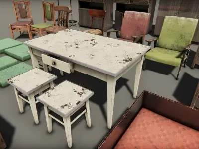 Old Interior Props Pack Unity Low-poly 3D model