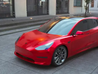  Tesla Model Q Electric Crossover Red Rigged 