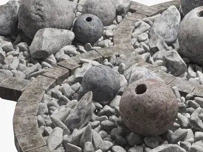 Flowerbed sphere stone decor 3D model