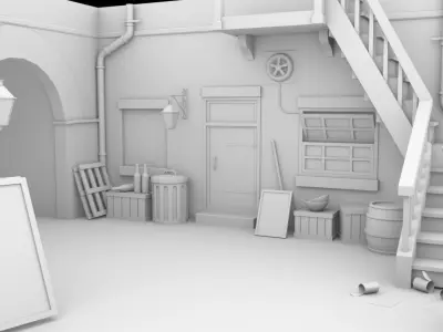 Restalley old room with lamp Low-poly 3D model