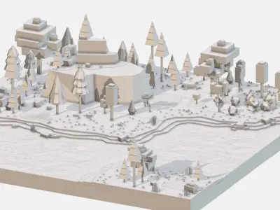 mountain landscape river Low-poly 3D model