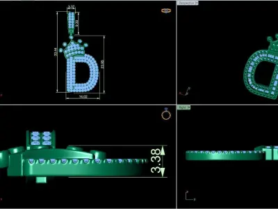 Crown Initial  D  Letter Pendant 3D print model