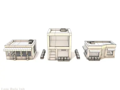 Cartoon City Buildings Low-poly 3D model