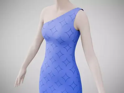 Dress 19 Very Light Blue With Design Low-poly 3D model