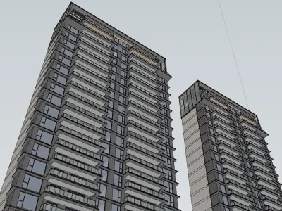 modern residence apartment building with park  3D model