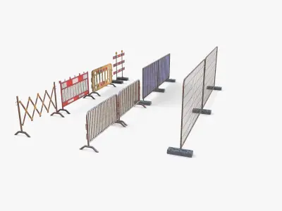 Construction site barrier pack V1 weathered Low-poly 3D model