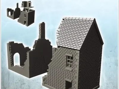 Set of two brick buildings with floors 28 - Modern WW2 WW1 World 3D print model