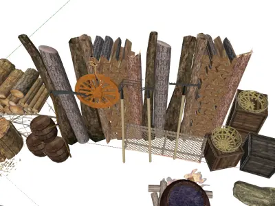 Timber firewood pile logs tree stumps branches 3D model