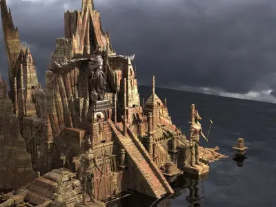 Winged Pyramid City Angel Temples Kit bash 3D model