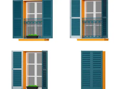 Facade window with louvered shutters 3D model