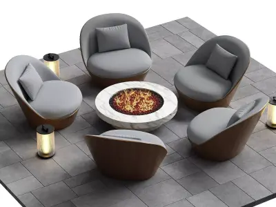 Outdoor fireplace area 3D model