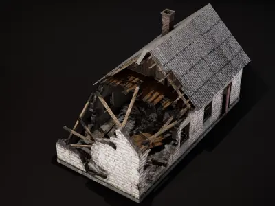 Abandoned destroyed house Low-poly 3D model