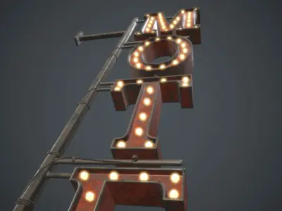  Old Metal Motel Sign PBR Game Ready Low-poly 3D model