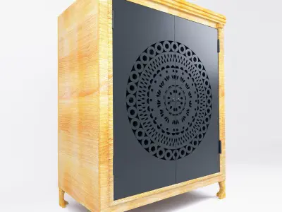 Wood wardrobe with metal doors Free low-poly 3D model
