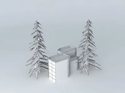 Petals building and trees 3D model