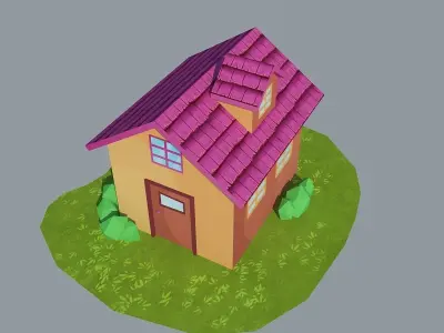 Low Poly House with roof Low-poly 3D model