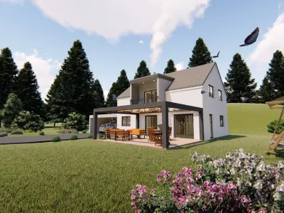 modern house with garage and terrace 3d model  Low-poly 3D model