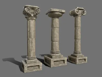 Pillar Set three columns Low-poly 3D model