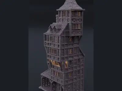 Medieval High House Tabletop Terrain 28 mm 3D print model
