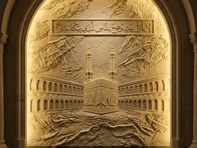 Kaaba Mosque Relief Panel Wall Decor Set STL Mural CNC 345 3D model