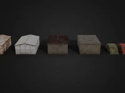 Garages Set Low-poly 3D model