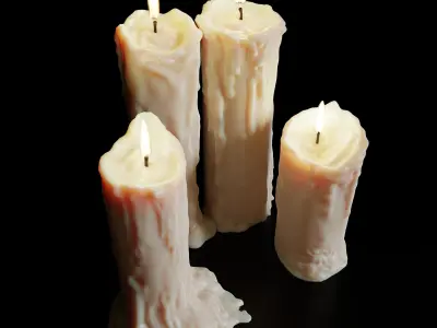 Four melted candles Pack 3D model 3D model
