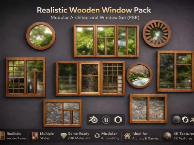 Modular Architectural Window Set Low-poly 3D model