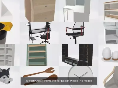 49 High Quality Home Interior Design Pieces 3D Model Pack