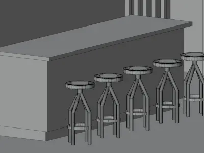 Full Scene Industril Loft Bar Setup 3D model