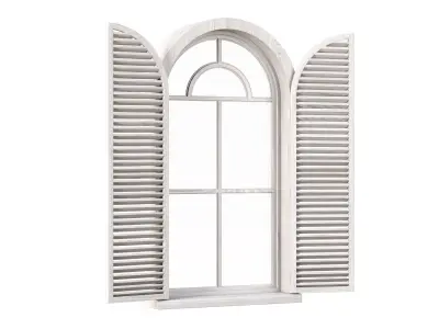 Wooden arch window with shutters V6  3D model