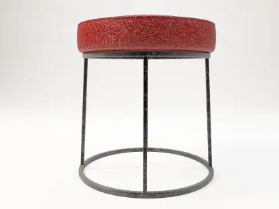 Round Red Leather Stool  in two materials  3D model