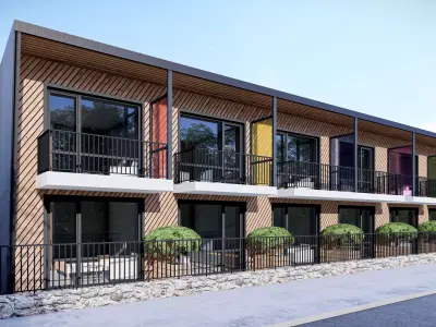 Motel modern apartment building with balconies Low-poly 3D model