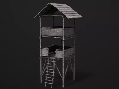  Improvised Wooden Watchtower Low-poly 3D model