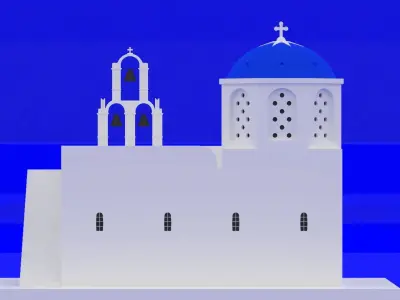 Blue Dome Church In Greece Santorini Low-poly 3D model
