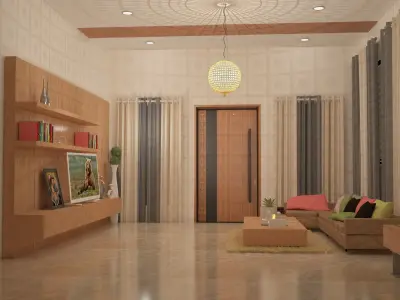 LIVING room with wooden walls and furniture 3D model